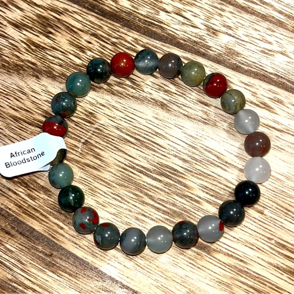 African Bloodstone Healing Crystal Stretch Bracelet - Picture 1 of 3